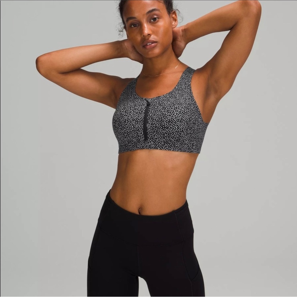 Lululemon Enlite Front-Zip High Support Bra (34DD, Black/White/Blue)